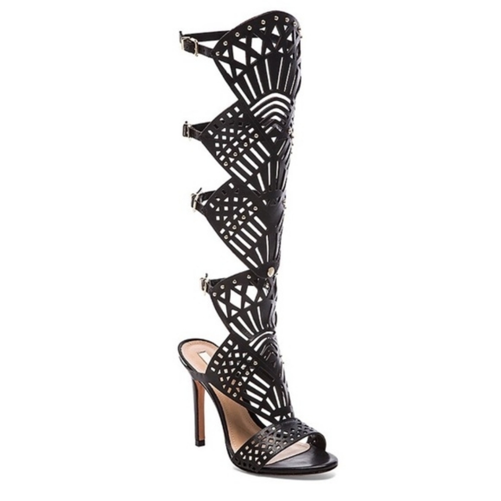 Schutz Brasiliana Convertible Laser-Cut Black Sandals Size7.5